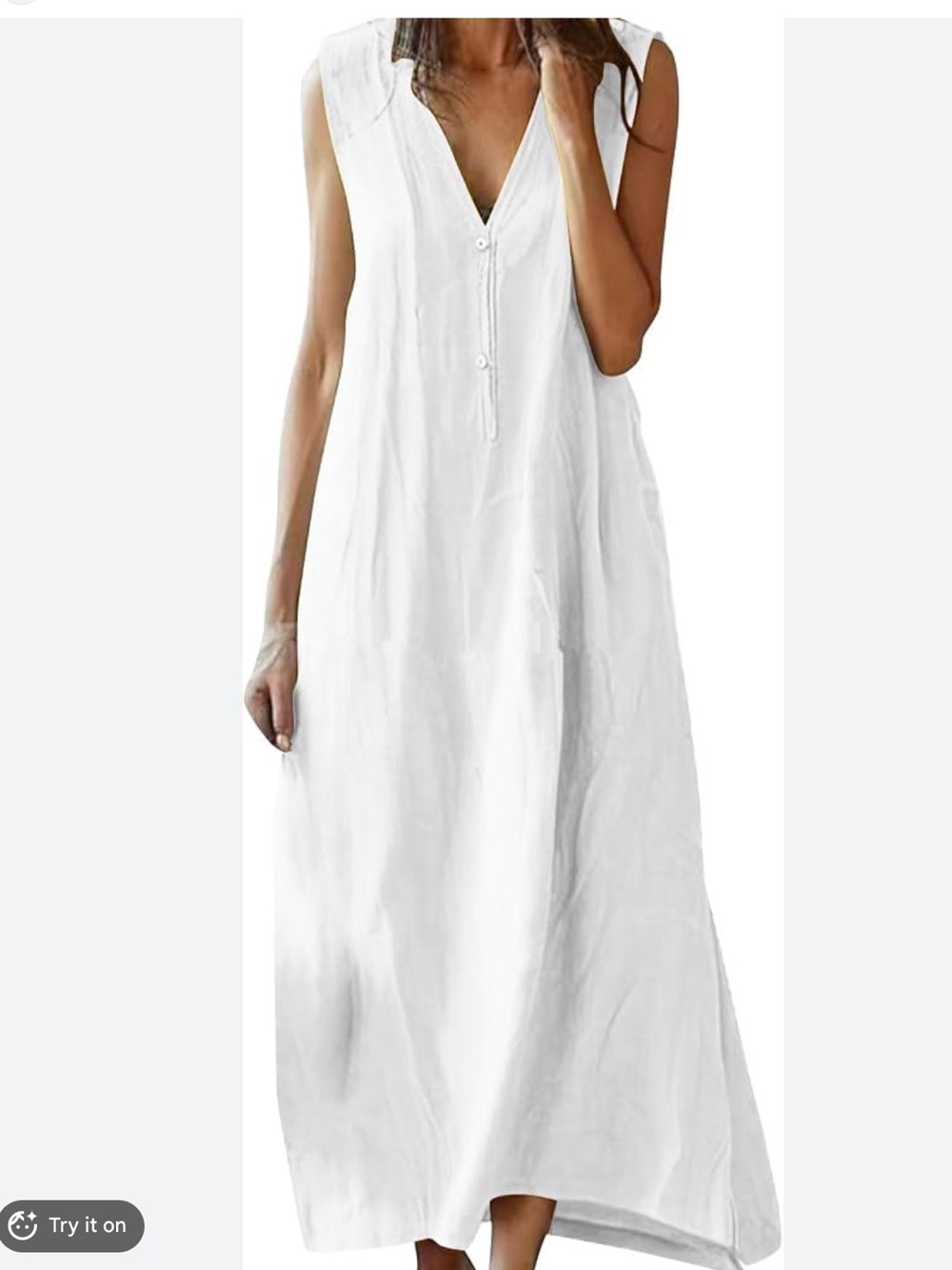 Large white casual sleeveless dress w/pockets